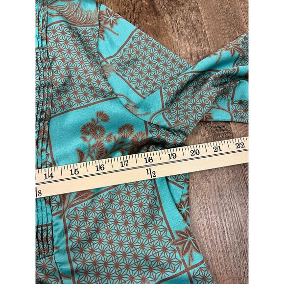 Current Air Anthropologie Blouse Long Sleeve V-Neck Women's S Teal Pleated NWT* - Picture 8 of 13